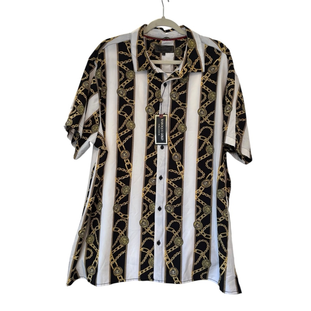 NWT Drill Clothing Baroque Gold Italian Designer Style Shirt Medus Chains, 3X - Picture 1 of 9